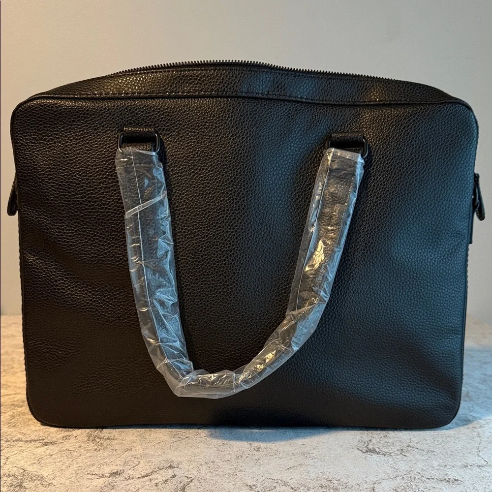 Ralph Lauren Black Pebbled Leather Briefcase with Double Handles